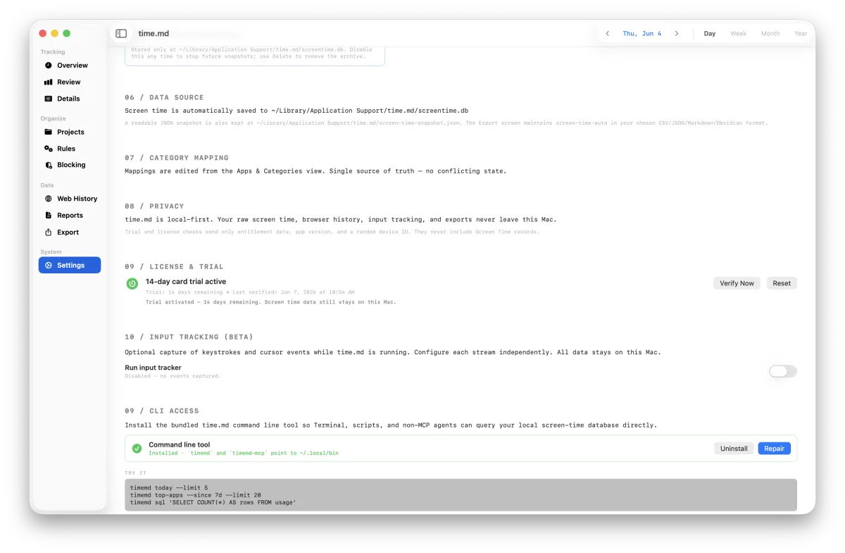 Optional input tracking settings